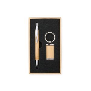 18835 Kit Caneta e Chaveiro Bambu